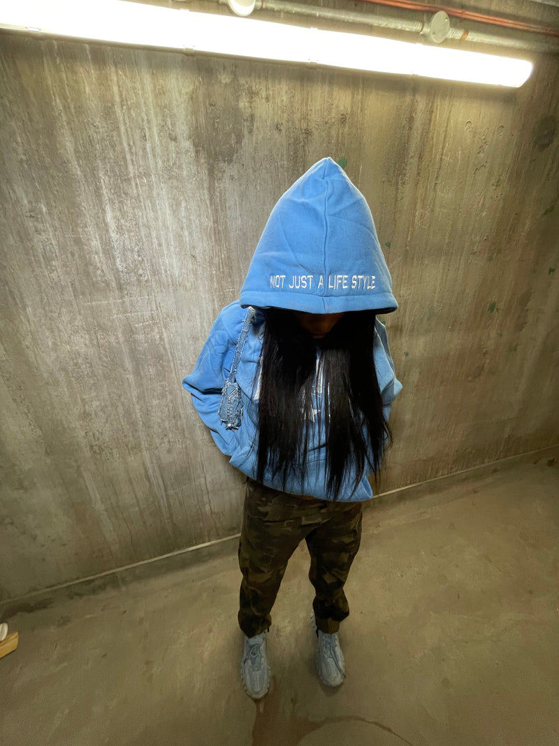 Sky blue “not just a lifestyle” hoodies